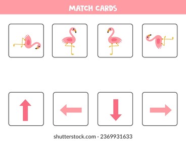 Left, right, up or down. Spatial orientation with cute pink flamingo.