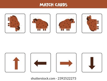 Left, right, up or down. Spatial orientation with cute cartoon yak.
