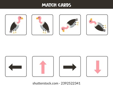 Left, right, up or down. Spatial orientation with cute cartoon vulture.