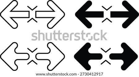 Left and Right Expand Collapse Arrow Navigation Icon Set for Website Menu and Mobile Interface vector