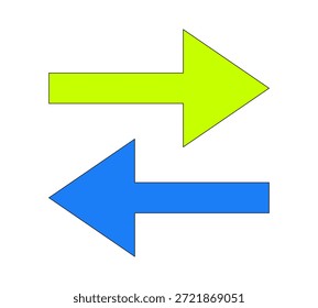 Objeto de desenho 2D com setas voltadas para a esquerda e para a direita. Em direções opostas. Troca de contraste. Ponteiros de movimento. Fluxo bidirecional isolado elemento plano vetor clip art no branco. Ilustração pontual