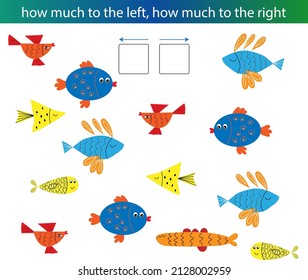 Left or right with fish. Logical worksheet for preschoolers. Montessori game for kids. A sheet for printing.