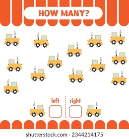 Left or right game for children. How many graders? Countind educational game
