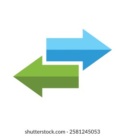 Left and right green and blue arrows. Vector illustration.