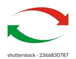 Left right green, red curved arrows. Two horizontal direction symbols. Isolated on a white background.