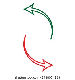 Left right green, red curved arrows. Two horizontal direction symbols. Isolated on a white background. vector design eps 10
