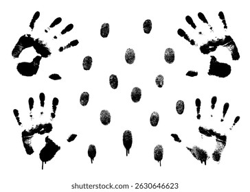 Left and right hand print in black paint on white background. Fingerprints set. Vector illustration eps 10