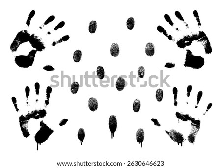 Left and right hand print in black paint on white background. Fingerprints set. Vector illustration eps 10