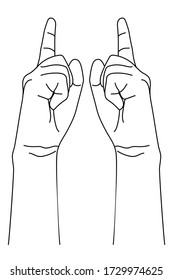 Left and right hands with gesture of finger pointing. Vector illustration in outline style.