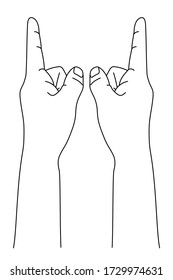 Left and right hands with gesture of finger pointing. Vector illustration in outline style.