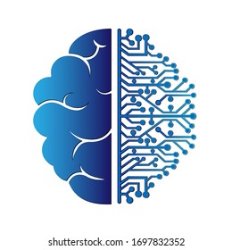 The left and right hemisphere of the brain. Artificial intelligence. Stock vector illustration isolated on white background
