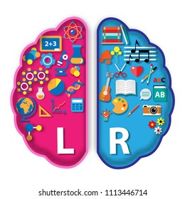 Left and right hemisphere brain concept paper art style vector