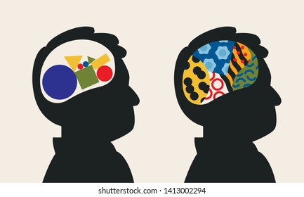 Left right human brain concept. Creative part and logic part with social and business doodle