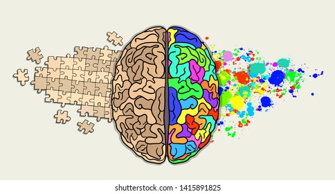 Left right human brain concept. Creative part and logic part 