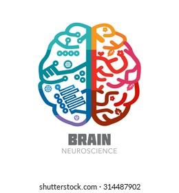 Left & Right Human Brain hemispheres vector icon. Brain sign design template for Neuroscience & Medicine. Left and right brain functions. Creative & analytical brain division. Vector illustration.