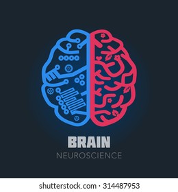 Left & Right Human Brain Hemispheres Vector Icon. Brain Design Template For Neuroscience & Medicine. Left And Right Brain Functions. Creative & Analytical Brain Division. Vector Illustration.