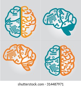 Left & Right Human Brain hemispheres vector icon. Human brain in sagittal view. Brain sign design template for Neuroscience & Medicine. Creative & analytical brain division. Vector illustration.
