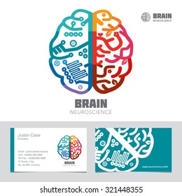 Left & Right Human Brain Hemispheres Vector Icon & Business Card Template. Brain Sign Design Template For Neuroscience & Medicine Creative & Analytical Brain Function Division. Vector Illustration.