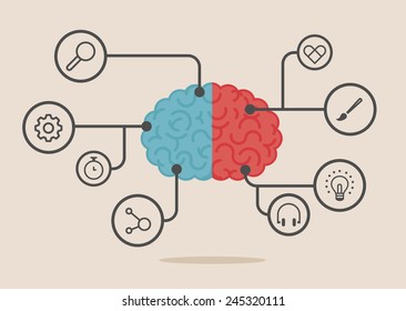 Left & right human brain illustration