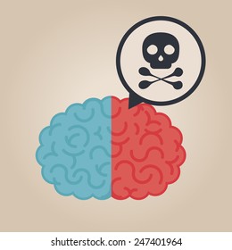 Left & right human brain illustration: dead