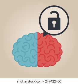 Left & right human brain illustration: unlocked brain