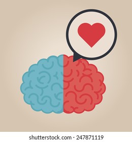 Left & right human brain illustration: love