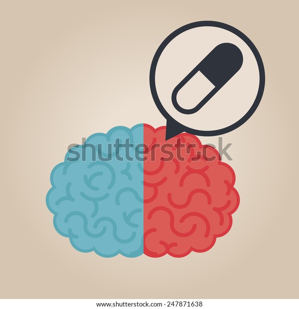 Left &
right human brain illustration:
pills