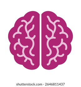 Left, right human brain pink icon. Top-view design with stylised cerebral folds, ideal for educational, medical, psychology and neuroscience themes.