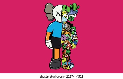 Left and right human brain with social infographic on logical side. Creative half and logic half of the human mind. Vector illustration related to social communication and business studies