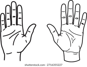 Links und rechts menschliche Hand Kontur - Palm View Vektorgrafik für Anatomie, Gebärdensprache und pädagogische Nutzung