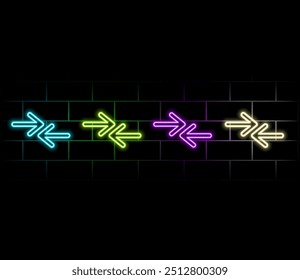 left and right neon arrows. neon road sign. Neon glowing arrow pointer black background..
