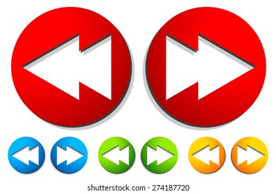 Left and right, next, previous arrow buttons, arrow icons. Fast forward, backward navigation buttons.