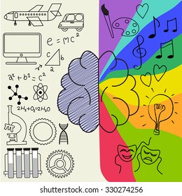 Left and right part of human brain infographic with linear elements vector. illustration EPS10.