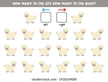 Left or right puzzle with cute cartoon sheep. Educational game to learn left and right.