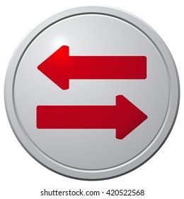 Left and Right Red Direction Arrows on a White Icon, Vector Illustration.
