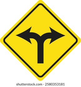 Left and Right Side Road sign, indicating that drivers can either turn left or right at the upcoming intersection, providing clear directional options for navigation.