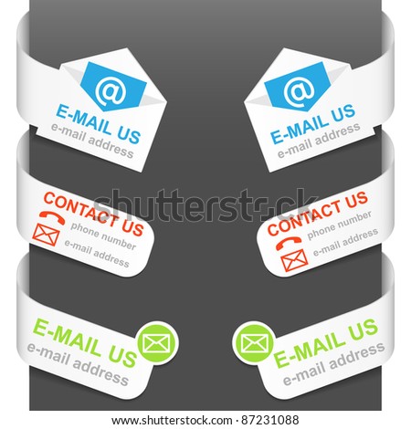 Left and right side signs - Contact us and E-mail us. Vector illustration.