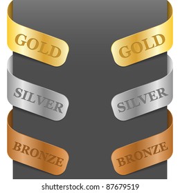 Left and right side signs - Gold, Silver, Bronze. Vector illustration.