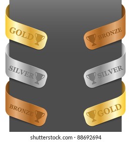 Left and right side signs - Gold, Silver, Bronze. Vector illustration.