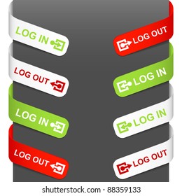 Left and right side signs - Log In, Log Out. Vector illustration.