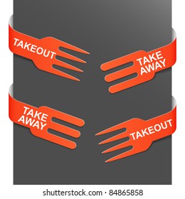 Left and right side signs - TAKEOUT and TAKEAWAY. Vector illustration.