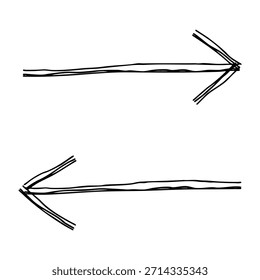 Ícone de linha desenhada à mão em seta reta para a esquerda e para a direita Ilustração de vetor monocromático com várias linhas sobrepostas