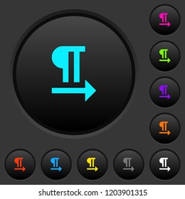 Left to right text direction dark push buttons with vivid color icons on dark grey background