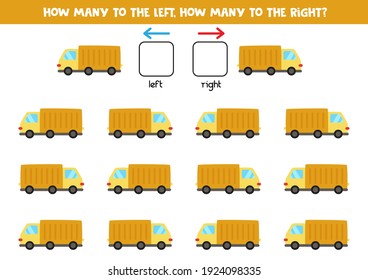 Izquierda o derecha con camión. Hoja de cálculo lógica para preescolares.