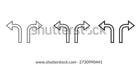 Left and right turn curved arrow icons for navigation and UI design