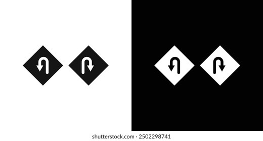 Left Right U Turn Warning icon logo sign vector outline in black and white color