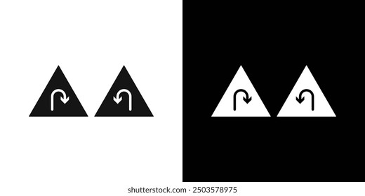 Left Right U Turn Warning icon line art vector
