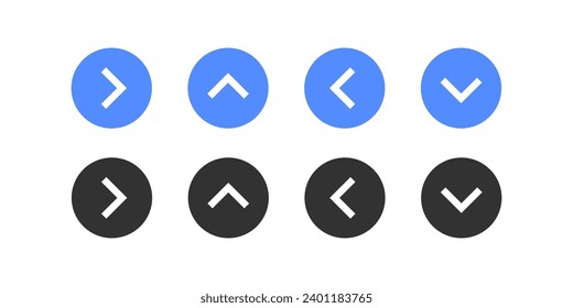 Left, right, up, down arrow button. Navigation direction icon. Next, back icon. Computer type. Circle interface. Vector illustration.