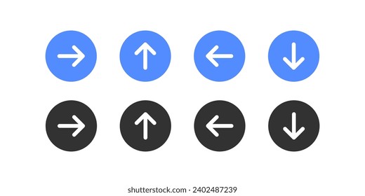 Left, right, up, down arrow button. Navigation direction icon. Next, back icon. Computer type. Circle interface. Vector illustration.