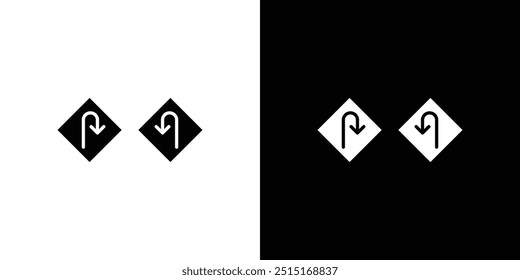 Left  Right U-Turn Warning icon Outline sign symbol set
